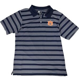Auburn Tigers Polo Shirt MENS Large Striped Russell Performance Polyester NCAA